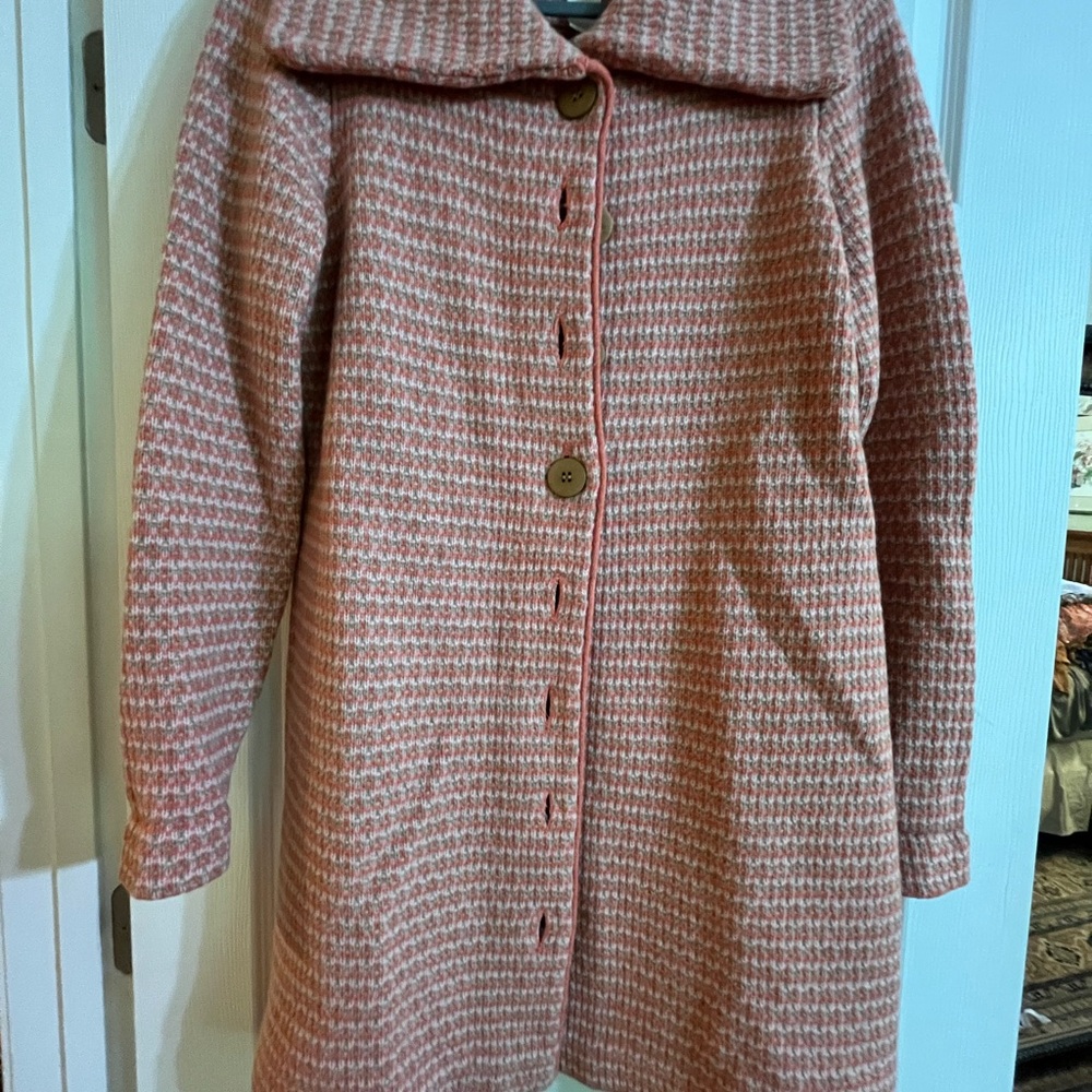Sundance Pink/Salmon & Cream Wool Blend Sweater Coat